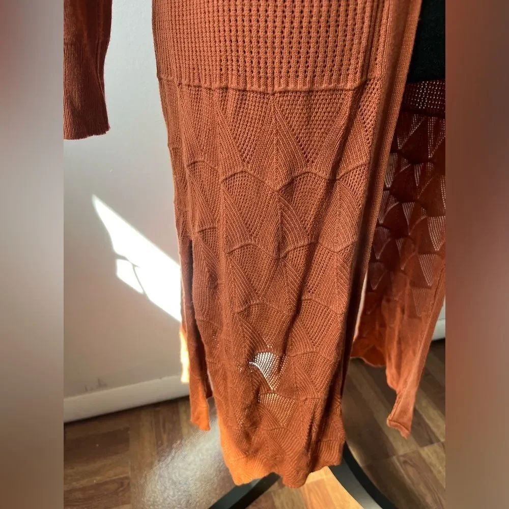 Dreamers Maxi Length Knit Crochet Cardigan Burnt Orange Boho Fall Lagenl… - Picture 8 of 11